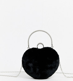 Структурированная сумка в форме сердца из искусственного меха с ручкой эксклюзивно от My Accessories London-Черный
