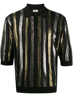 Saint Laurent рубашка-поло в полоску с эффектом металлик