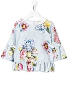 Monnalisa блузка с оборками и цветочным принтом