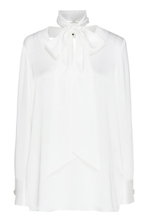 Белая атласная блуза с шарфом St. John