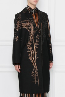 Черное пальто с контрастным узором Marina Rinaldi