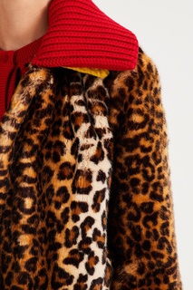 Леопардовое пальто с контрастным воротником Miu Miu