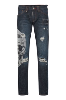 Джинсы со стразами и потертостями Philipp Plein