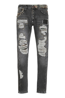 Серые джинсы с заклепками и декоративными прорезями Philipp Plein