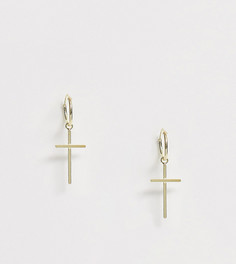 Эксклюзивные позолоченные серебряные серьги-кольца с подвесками-крестиками Kingsley Ryan-Золотой
