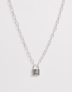 Серебристое ожерелье с подвеской-замком WFTW-Серебряный