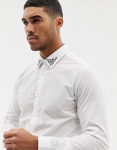 Приталенная рубашка с леопардовый вышивкой на воротнике Devils Advocate-Белый