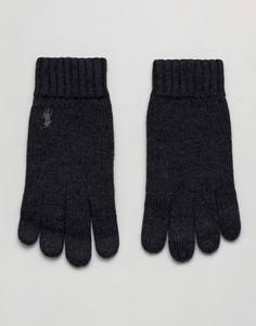 Темно-серые меланжевые перчатки с логотипом Polo Ralph Lauren-Серый