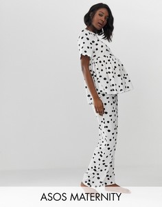 Пижамный комплект со свободным топом и брюками в горошек из 100% модала ASOS DESIGN Maternity-Розовый