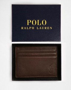Коричневая кожаная визитница Polo Ralph Lauren-Коричневый цвет
