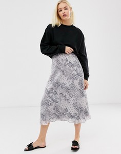 Юбка миди косого кроя с пастельным змеиным узором ASOS DESIGN-Мульти