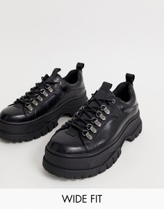 Черные кроссовки из искусственной кожи на массивной подошве для широкой стопы ASOS DESIGN-Черный