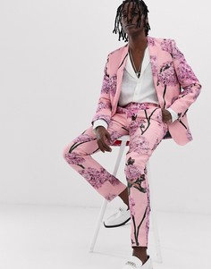 Приталенный льняной пиджак с цветочным принтом Twisted Tailor-Розовый