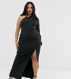 Черное платье макси на одно плечо с разрезом и вырезом Vesper Plus-Черный цвет