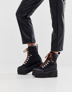 Походные ботинки на платформе с контрастными шнурками Truffle Collection-Черный