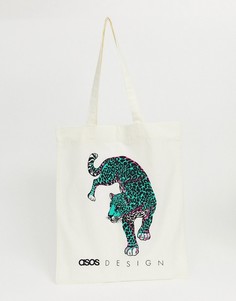 Сумка-тоут с принтом "леопард" и логотипом ASOS DESIGN-Кремовый