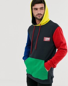 Худи в стиле колор блок темно-синего цвета Only & Sons-Темно-синий