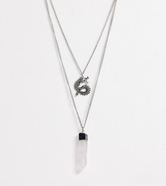 Ожерелье с подвеской-драконом и полудрагоценным камнем Reclaimed Vintage inspired эксклюзивно для ASOS-Серебряный
