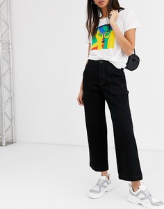 Черные широкие джинсы с завышенной талией Monki-Черный