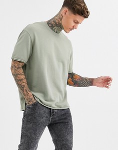 Oversize-футболка цвета хаки с необработанными краями Bershka-Зеленый