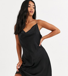 Атласное платье мини со свободным воротом Glamorous Petite-Черный
