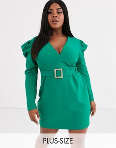 Изумрудно-зеленое платье миди с глубоким вырезом Vesper Plus-Зеленый