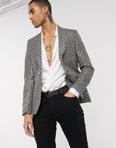 Жаккардовый зауженный пиджак ASOS DESIGN-Золотистый