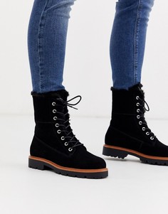 Замшевые походные ботинки черного цвета на меховой подкладке со шнуровкой ASOS DESIGN-Черный