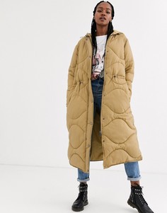 Стеганый длинный пуховик ASOS DESIGN-Neutral