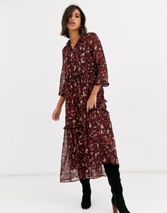 Платье макси с абстрактным цветочным принтом и оборками Y.A.S-Мульти