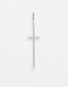 Большая серебряная серьга с подвеской-крестом DesignB-Серебристый
