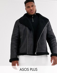 Черная байкерская куртка из искусственной овчины ASOS DESIGN Plus-Черный