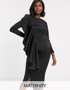 Черное платье миди с оборкой True Violet Maternity-Черный
