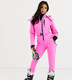 Приталенная горнолыжная куртка с искусственным мехом на капюшоне и поясом ASOS 4505 Petite ski-Розовый