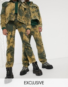 Вельветовые джинсы прямого кроя цвета хаки в стиле унисекс COLLUSION x000-Зеленый
