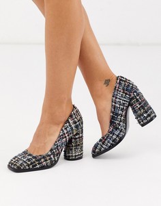 Твидовые туфли-лодочки на блочном каблуке с квадратным носком ASOS DESIGN-Мульти