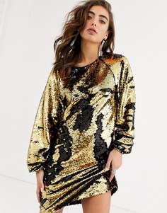 Платье мини с черными/золотистыми пайетками Object-Золотистый