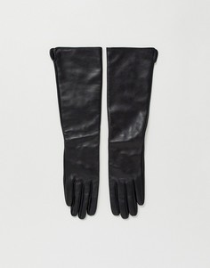 Черные длинные кожаные перчатки для сенсорных экранов ASOS DESIGN-Черный