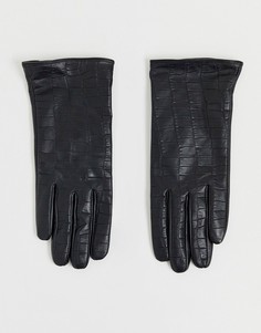 Кожаные перчатки с крокодиловым рисунком Barneys Originals-Черный