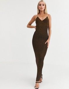 Трикотажное платье макси с эффектом металлик ASOS DESIGN-Золотой