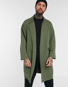 Легкая трикотажная oversize-куртка цвета хаки с рваной отделкой ASOS DESIGN-Зеленый