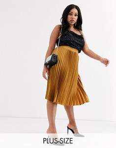 Золотистая юбка миди с завышенной талией Koco & K Plus-Золотой