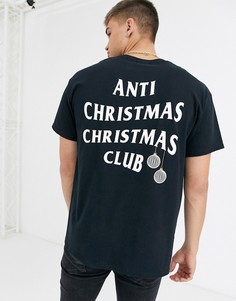 Черная футболка с надписью "anti Christmas Christmas club" New Look-Черный