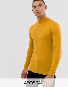 Хлопковая водолазка горчичного цвета ASOS DESIGN Tall-Желтый