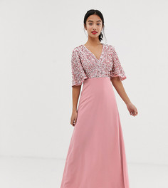 Платье макси с пайетками на лифе и расклешенными рукавами Maya Petite-Розовый