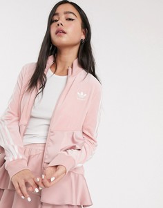 Розовый велюровый спортивный топ с оборками и логотипом adidas Originals x J KOO