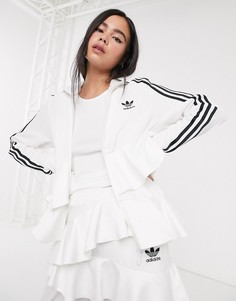 Светлый велюровый спортивный топ с оборками и логотипом adidas Originals x J KOO-Белый