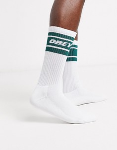 Белые носки с зелеными полосками Obey-Белый