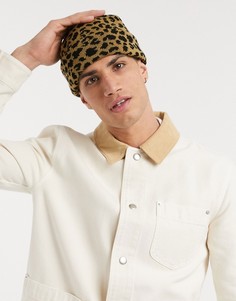 Коричневая шапка-бини с леопардовым принтом ASOS DESIGN-Коричневый