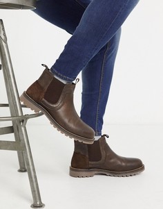 Коричневые кожаные ботинки челси Burton Menswear-Коричневый